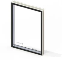 Insulated cleanroom window illustration showing the frame and glazing assembly