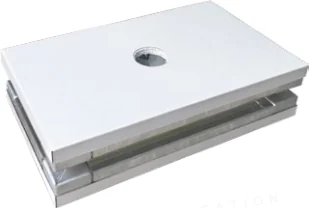 Cutaway illustration of an aluminium honeycomb panel with MgO layers
